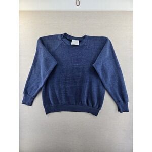 Vtg Healthknit Fits Adult XS Cropped Faded Blank Sweatshirt Blue Raglan USA